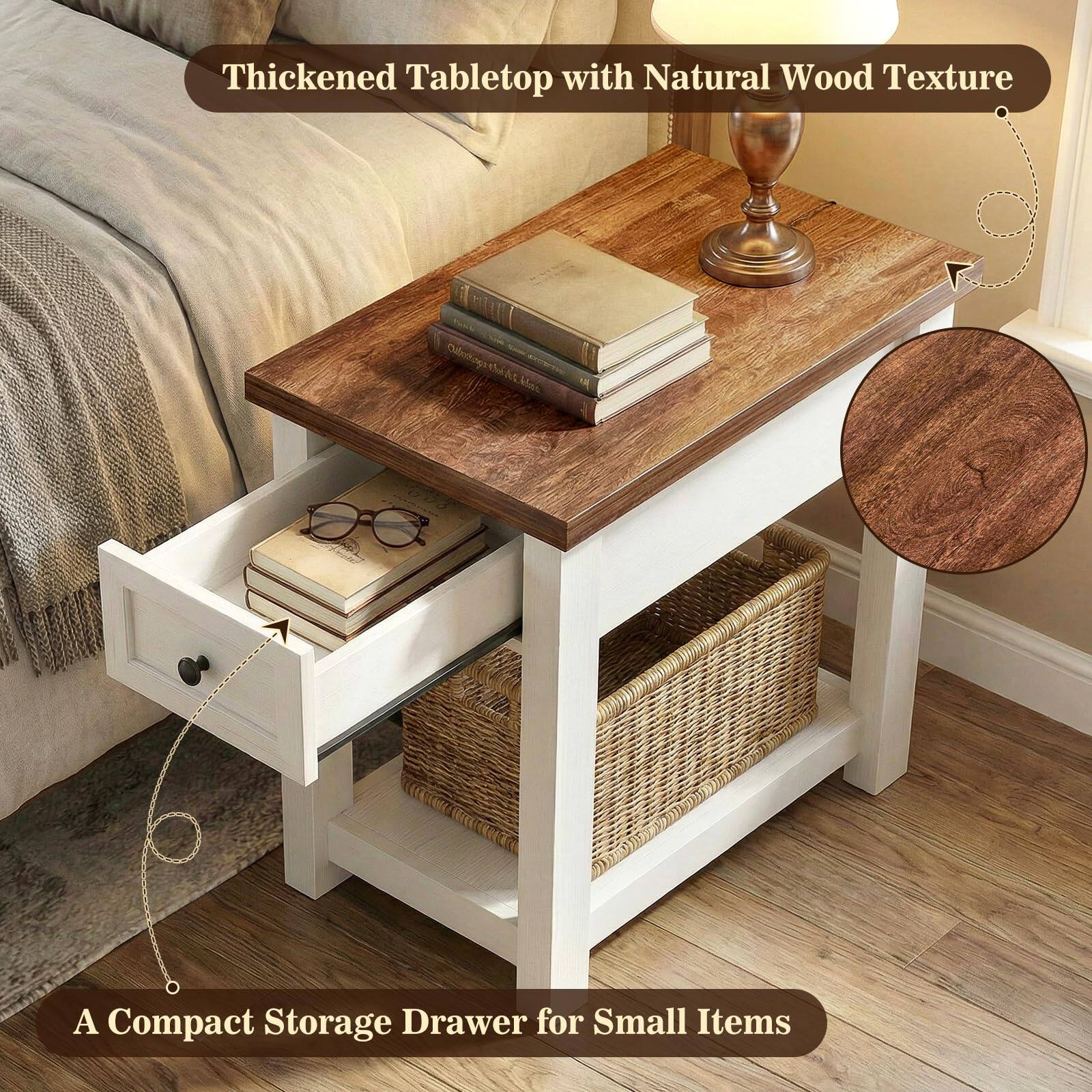 Thickened Tabletop with Natural Wood Texture  
A Compact Storage Drawer for Small Items