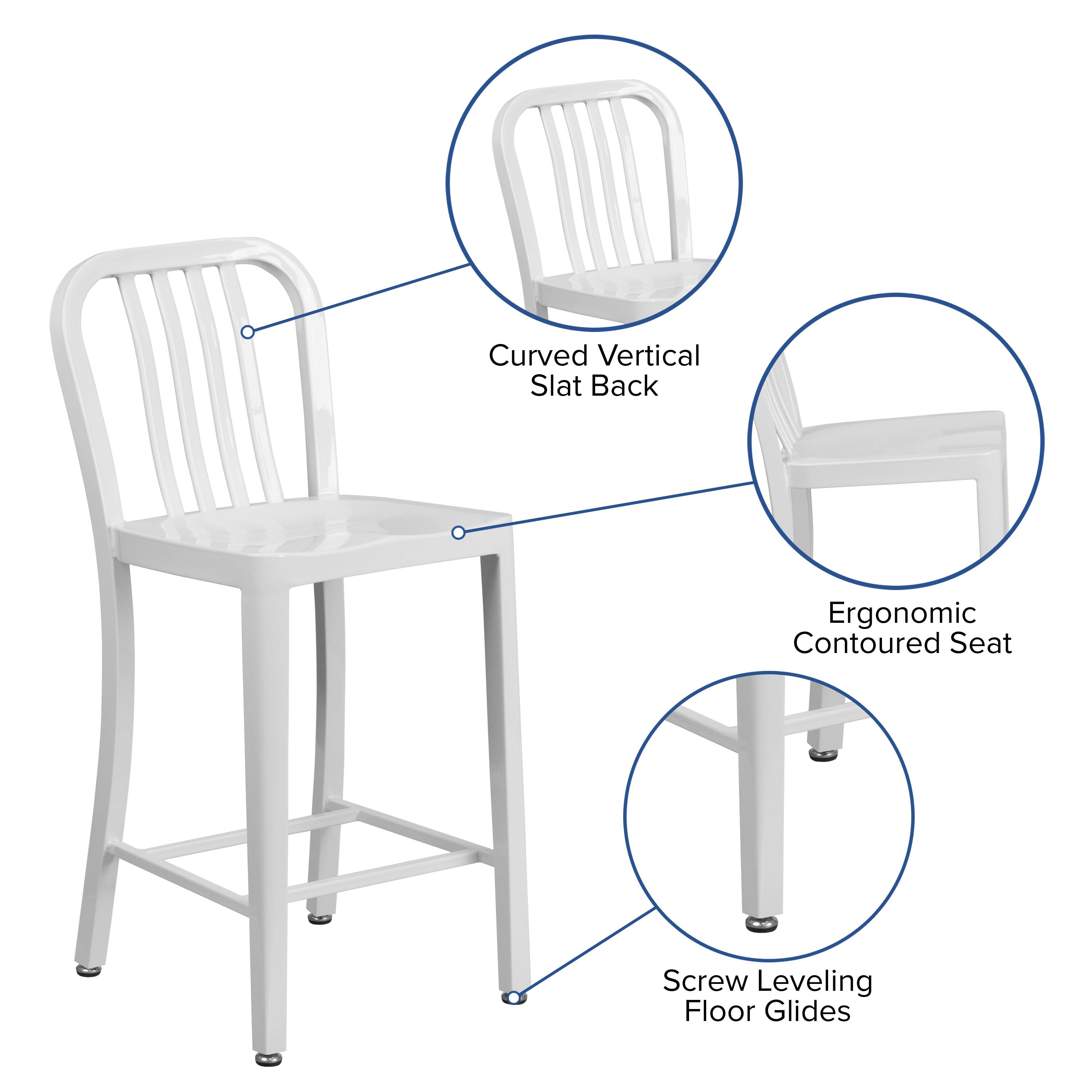 Curved Vertical Slat Back  
Ergonomic Contoured Seat  
Screw Leveling Floor Glides