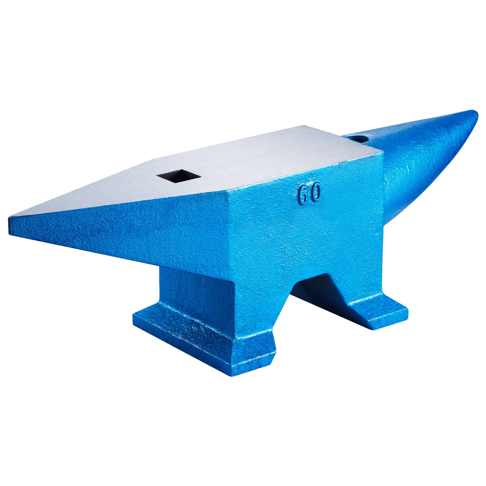 Alt View 5. VEVOR - Single Horn Anvil 132Lbs Cast Steel Anvil Blacksmith for Sale Forge Steel Tools with Round and Square Hole - Blue.