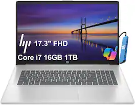 Essential 17-cn Laptop - HP 17 17.3" Full HD Laptop - Intel Core i7 1355U 2023 with 16GB Memory - 1TB SSD - Numeric Keypad - IST HUB - Natural Silver