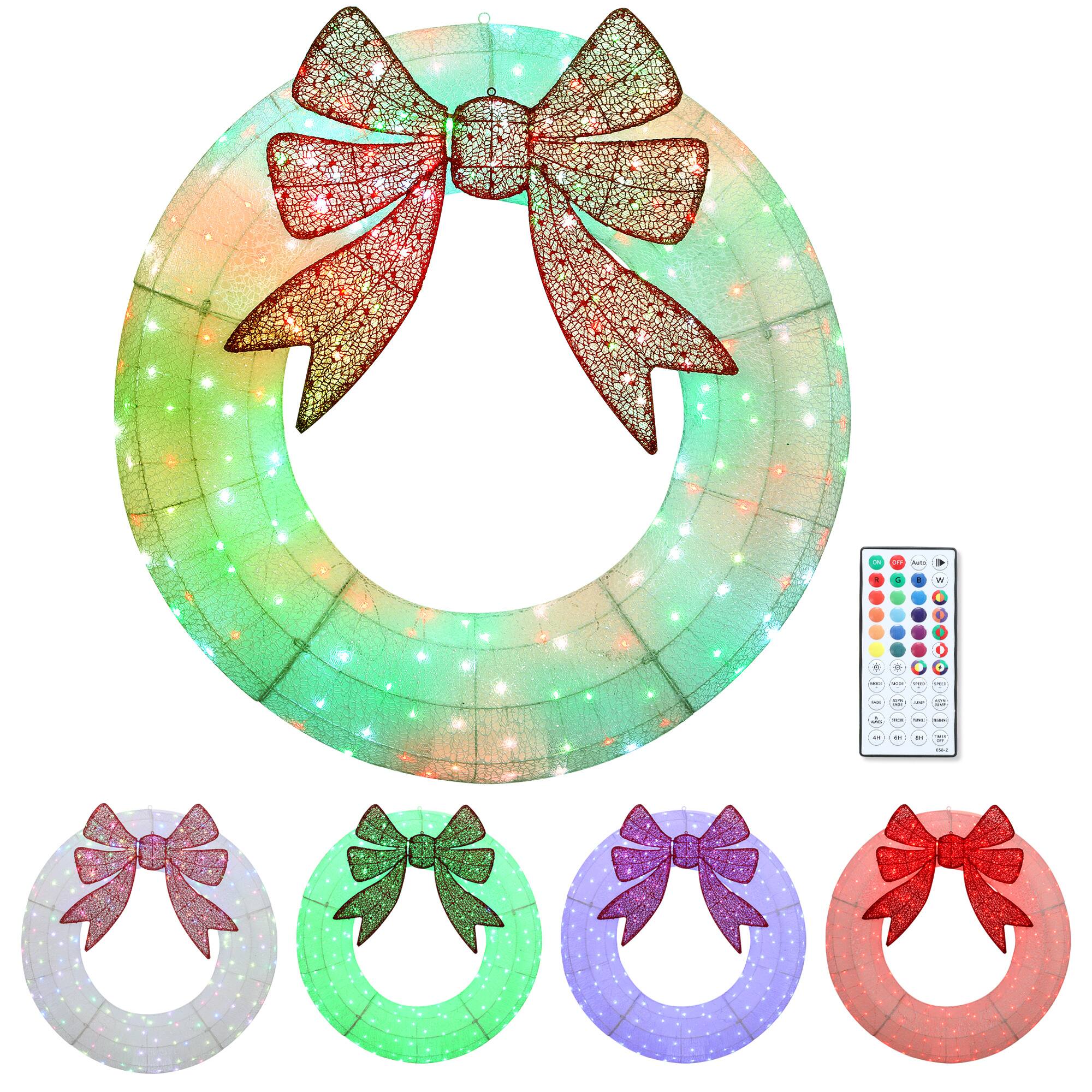 Front. Outsunny - 48in Lighted Christmas Wreath, Dual Color LED, 44 Modes, Daily Timer, Remote, Indoor Outdoor - White.