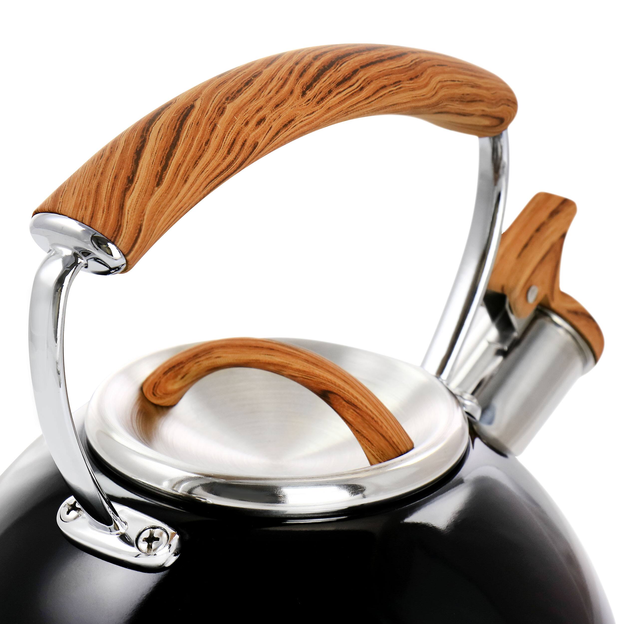 Alt View 3. Mr. Coffee - Mr. Coffee 2 Quart Stainless Steel Whistling Tea Kettle with Wood Pattern Handle in Black - Black.