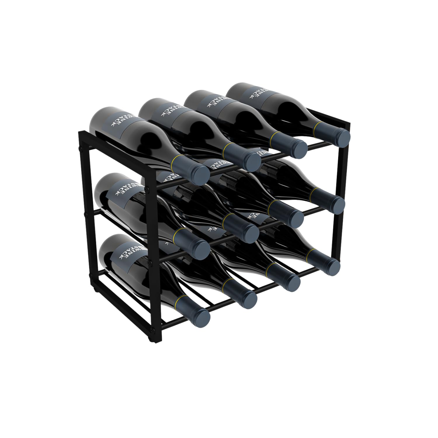 Front. HOMLUX - 12-Bottle Black 16.5 in.W Metal Tabletop Wine Rack Wine Bottle Storage Organizer for Home Bar, Kitchen, Wine Cellar.