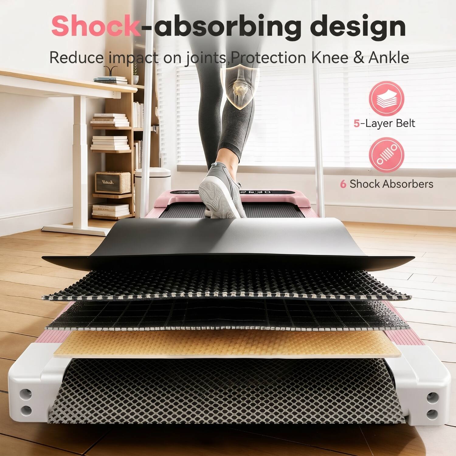 Shock-absorbing design  
Reduce impact on joints  
Protection Knee & Ankle  

5-Layer Belt  
6 Shock Absorbers