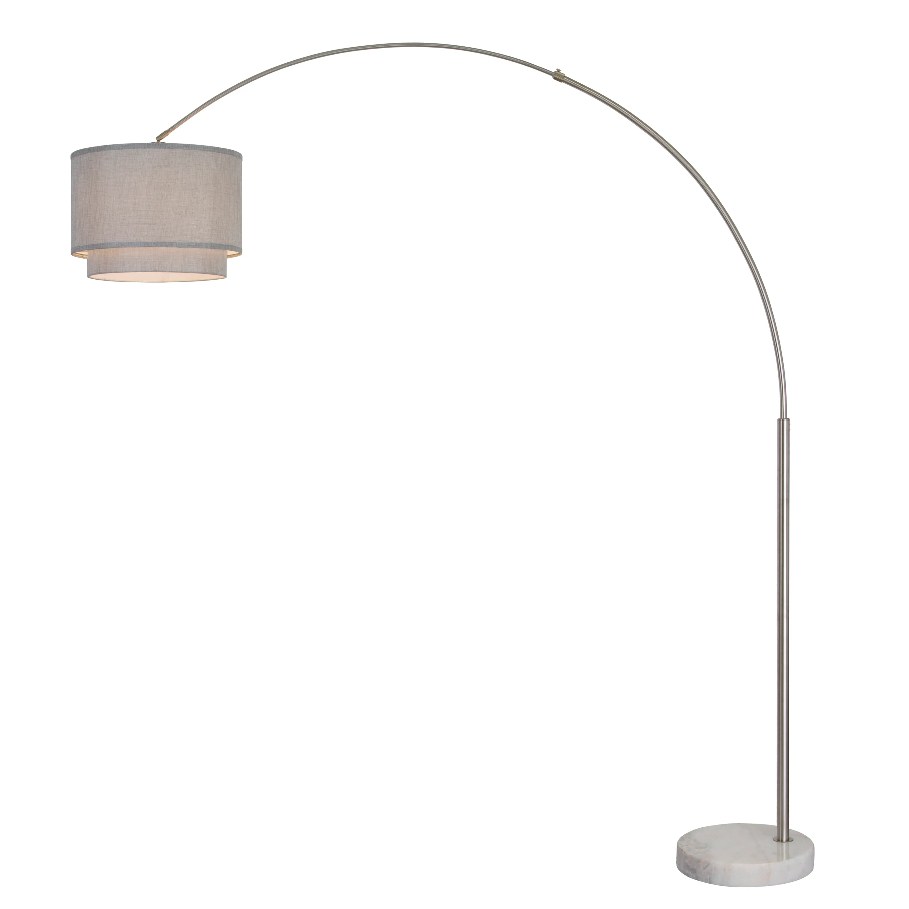 Alt View 3. FC Design - FC Design Modern 81" Tall Standing Adjustable Arched Floor Lamp with Double Drum Shade and Marble Base - Grey - Grey.