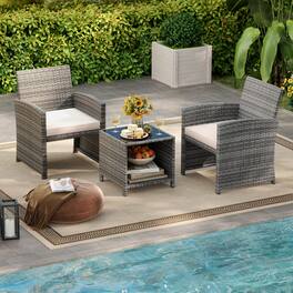Gymax - 3 Pieces Patio Furniture Set PE Rattan Chairs Set w/ Storage Coffee Table - White