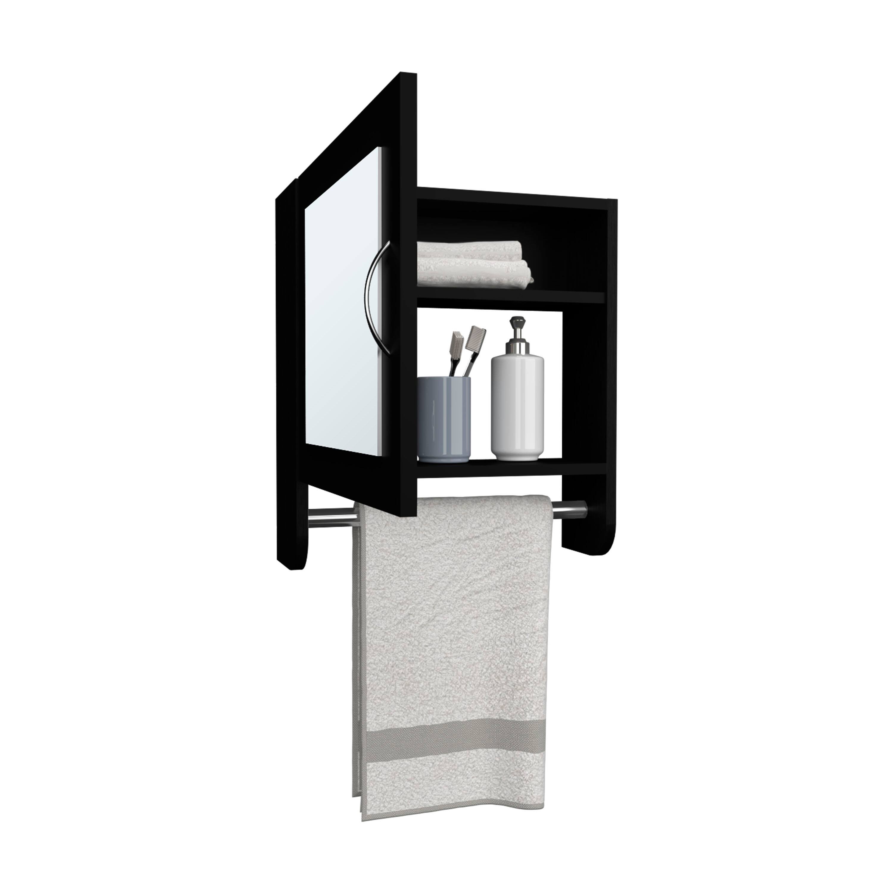 Alt View 1. TuHome - Botiq Mirror Medicine Cabinet With Towel Rack Black, One Door With Two Interior Shelves For Bathroom - Black Wengue.