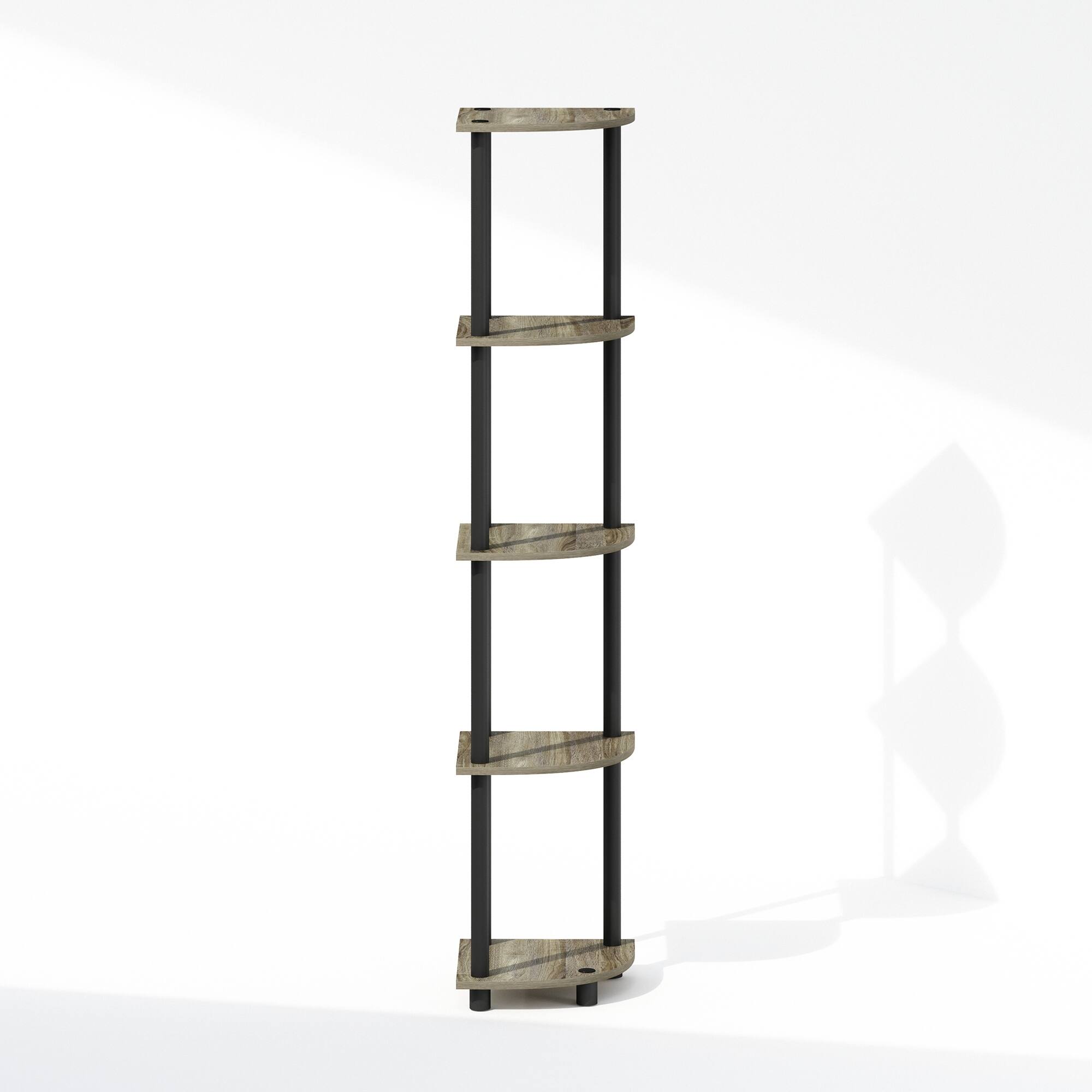 Alt View 2. Furinno - TURN-N-TUBE 5-Tier Shelving Unit, Corner Shelf, Corner Display Rack, for Organization and Storage - Grey Oak/Black.