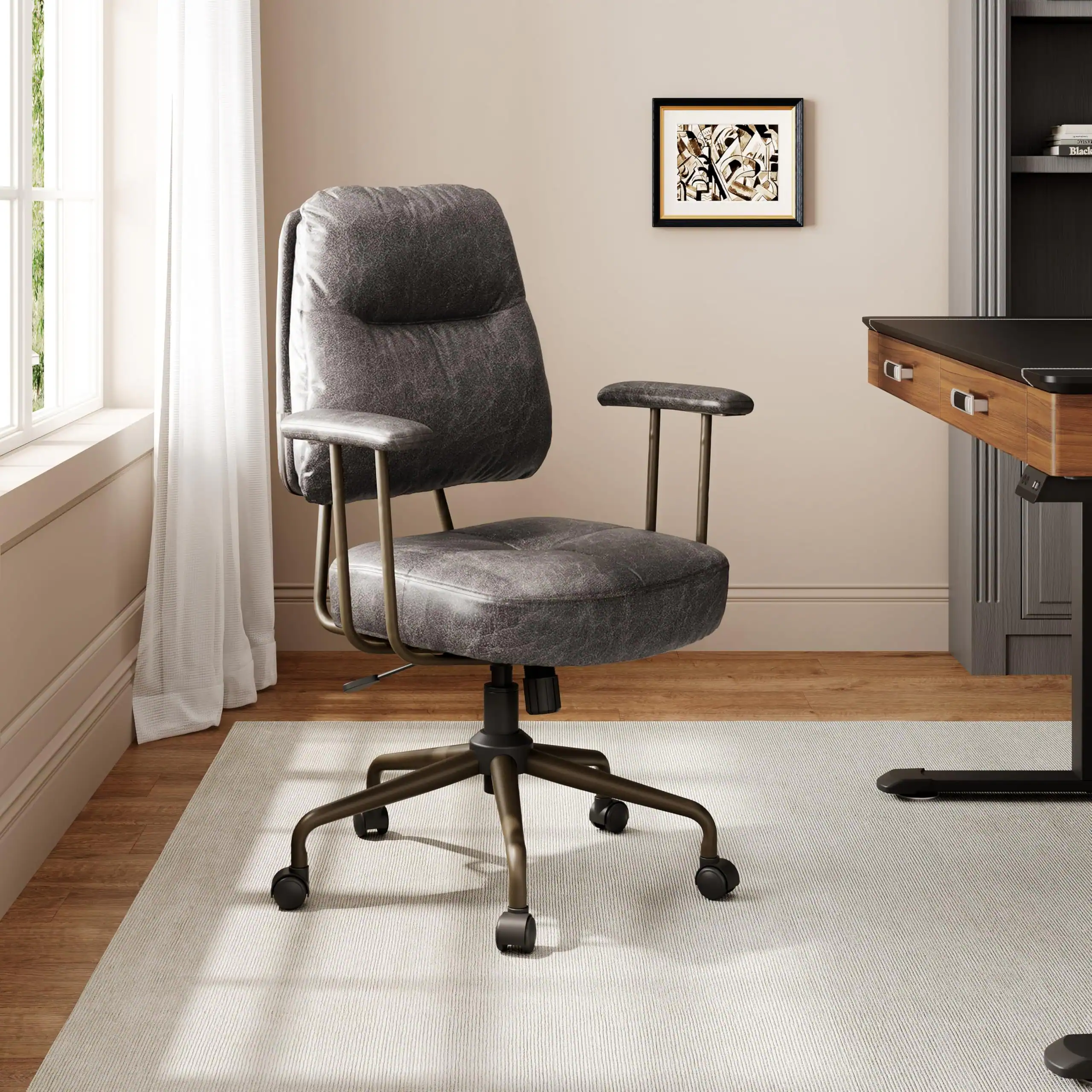 Eureka Ergonomic - Office Chair Leather with Lumbar Support Mid Back Cushion Height Adjustable - Gray