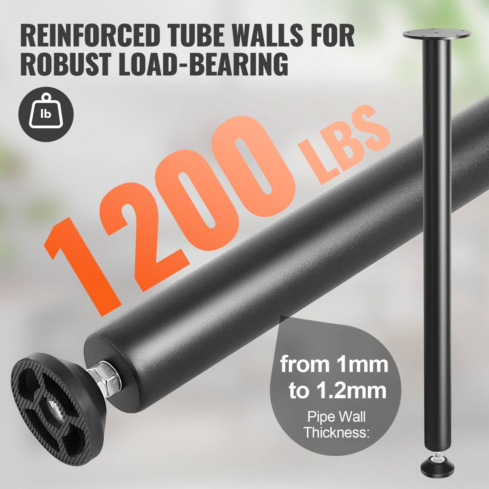 REINFORCED TUBE WALLS FOR ROBUST LOAD-BEARING lb LBS 1200 from 1mm to 1.2mm Pipe Wall Thickness: