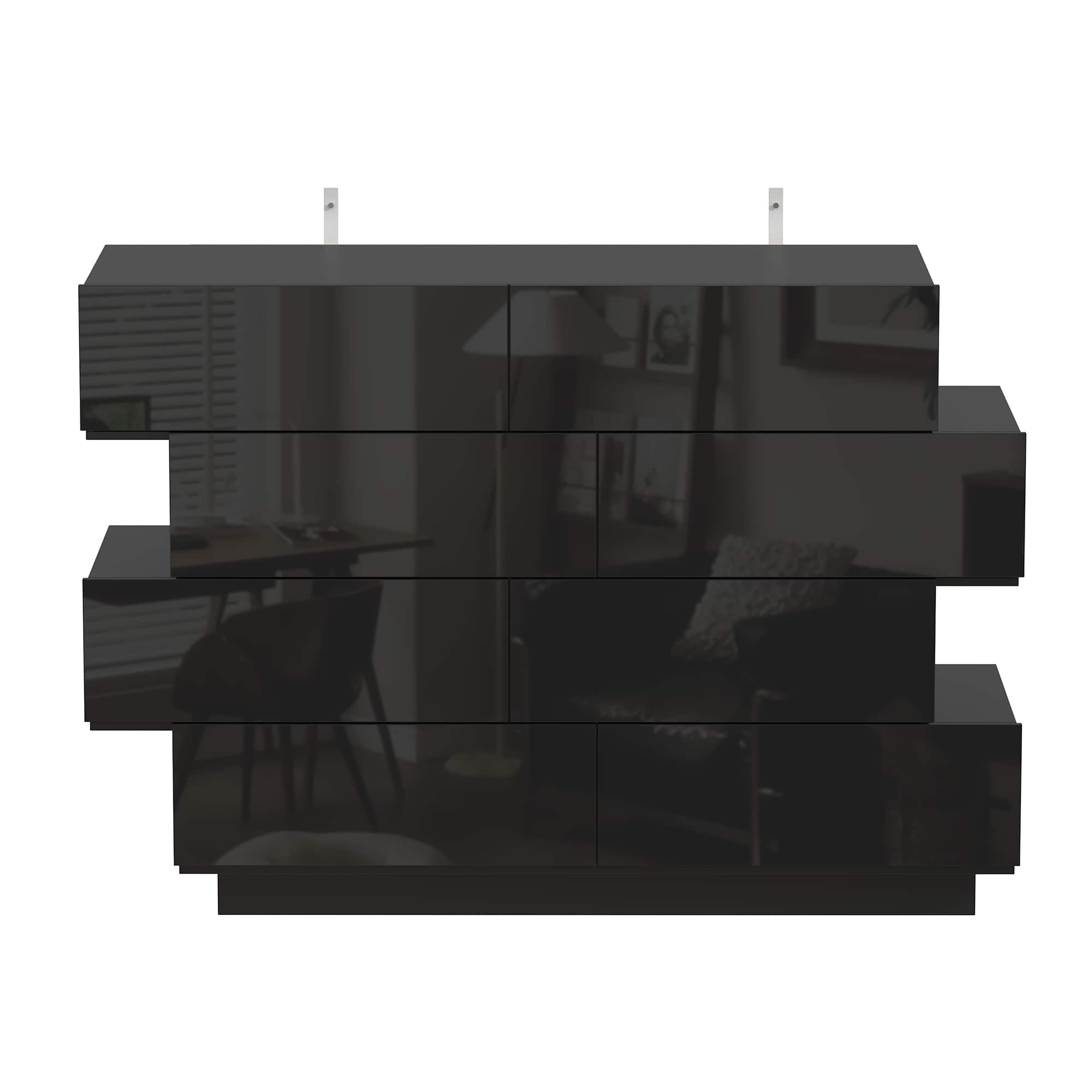 FUFU & GAGA - Glossy Staggered Dresser: Sculptural Storage Solution - Black