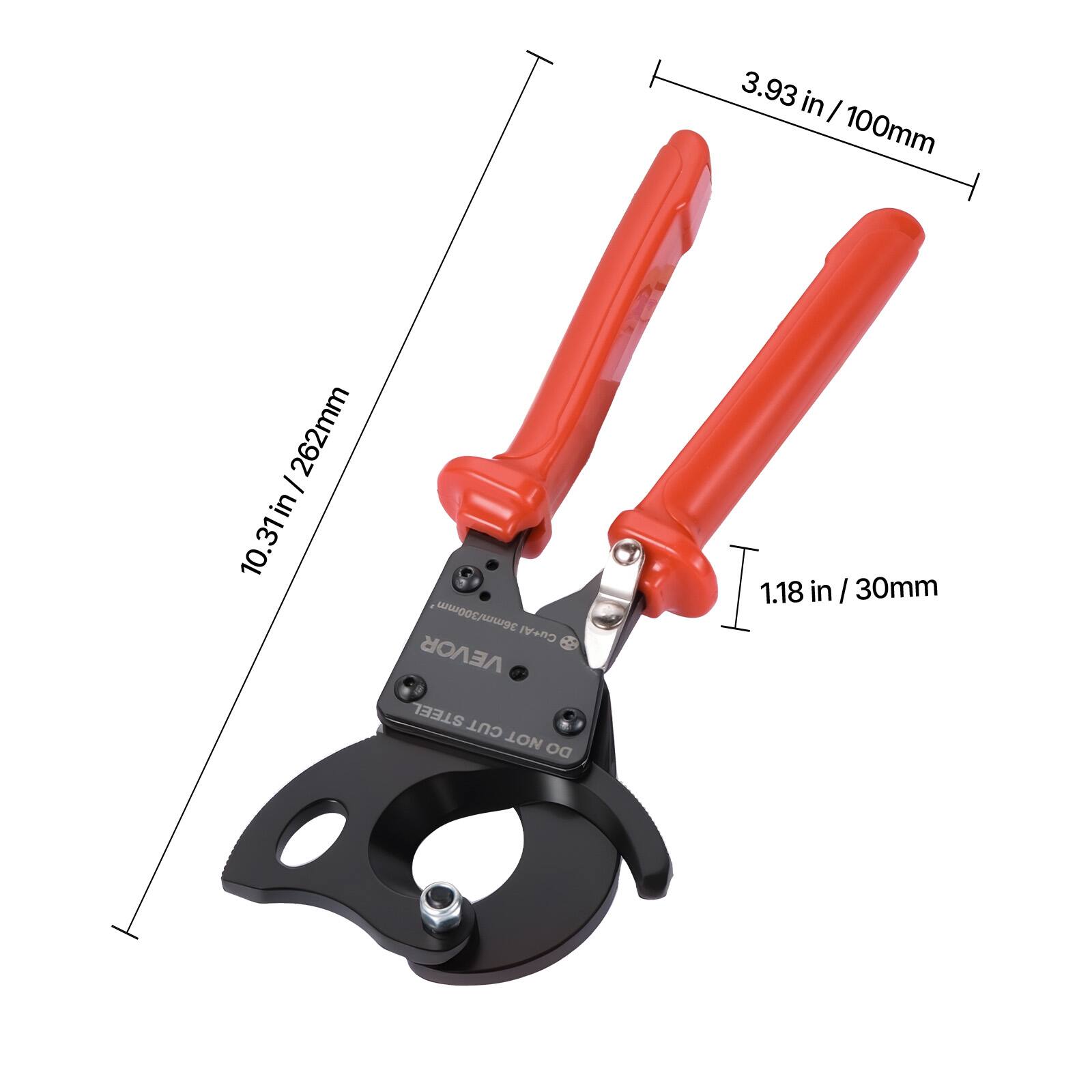 3.93 in / 100mm  
10.31 in / 262mm  
1.18 in / 30mm  
Cu+Al  
VEVOR  
NOT CUT STEEL