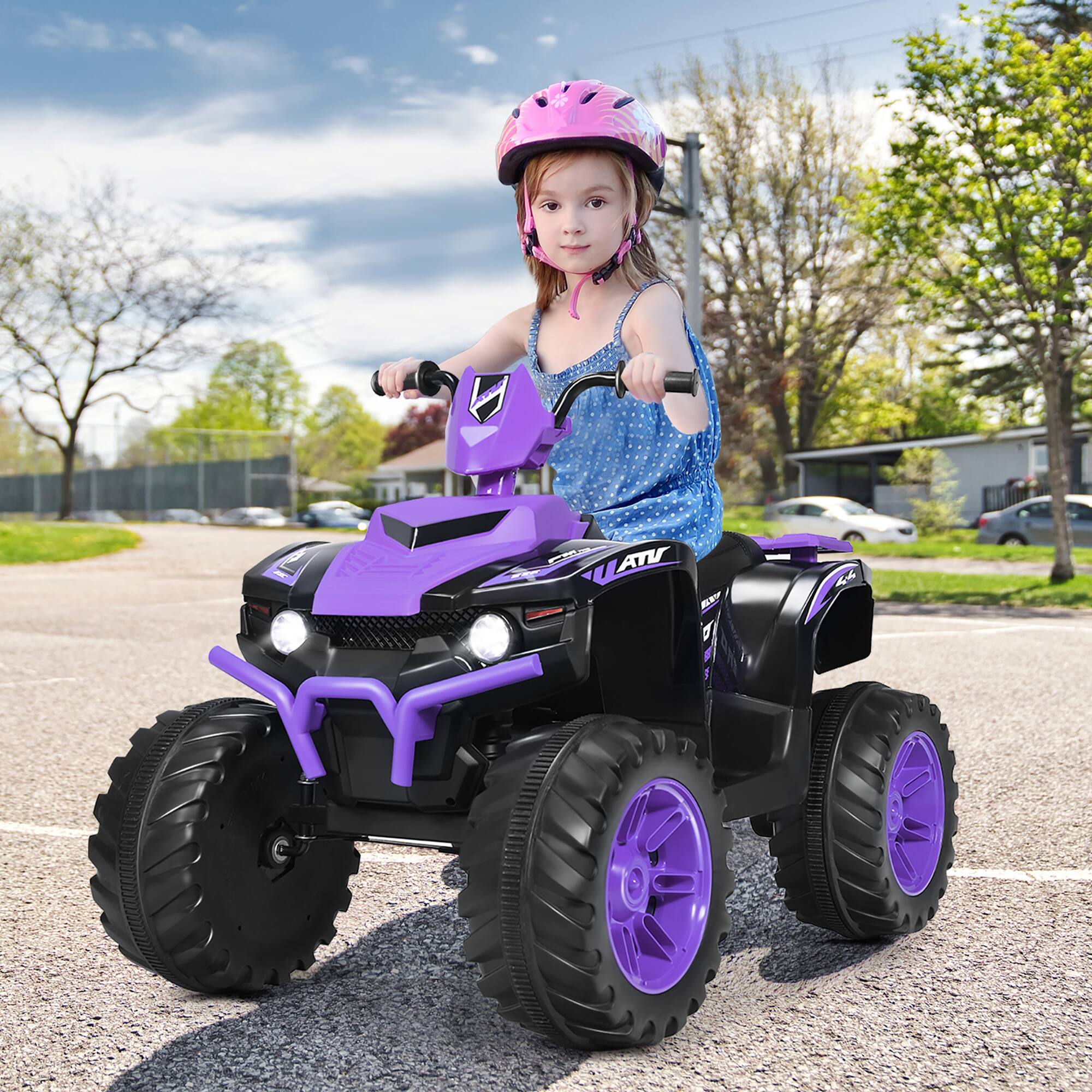 Alt View 1. Costway - Costway 12V Kids 4-Wheeler ATV Quad Ride on Car W/ LED Lights Music USB - Purple.