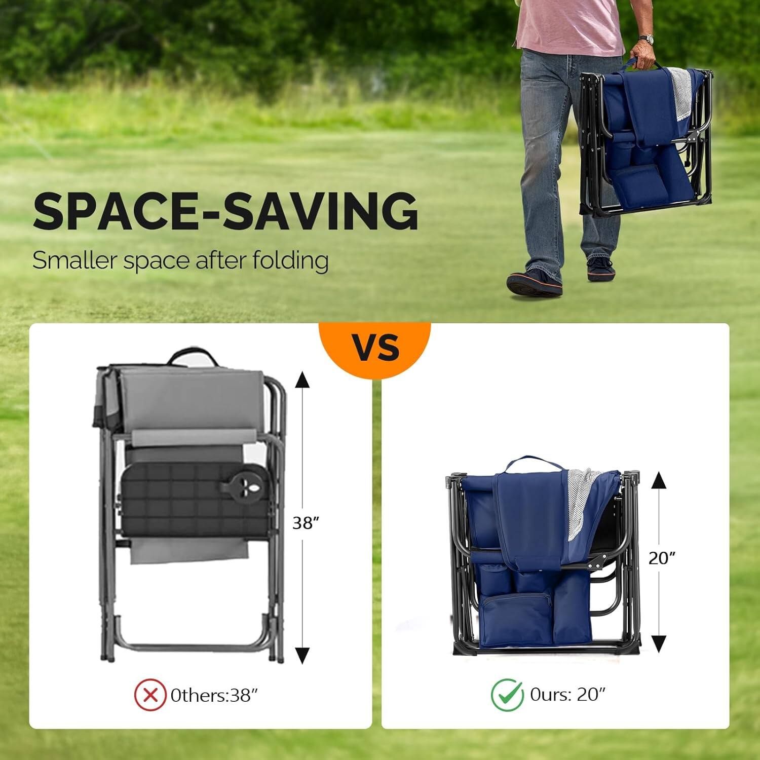SPACE-SAVING  
Smaller space after folding  
VS  
Others: 38"  
Ours: 20"