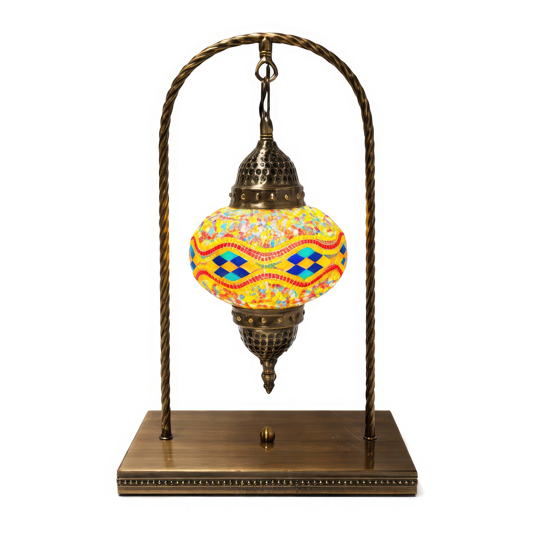 Angle. FC Design - 17"H Bronze Arch Base Globe Kilim Mosaic Turkish Lamp.