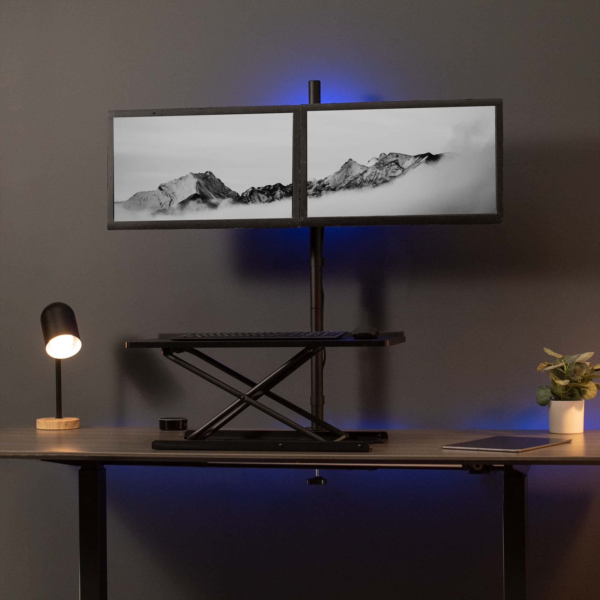 Alt View 6. Cedar Assembly - Dual Monitor Stand Up Desk Mount Extra Tall Pole Fully Adjustable For To 27 Screens - Black 13" - 27" screens.