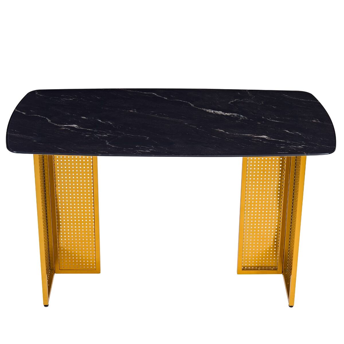 Loheer Rectangular Tempered Glass Dining Table for 6 with Marble ...