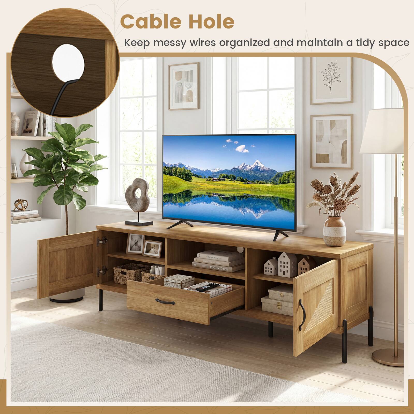 Cable Hole  
Keep messy wires organized and maintain a tidy space