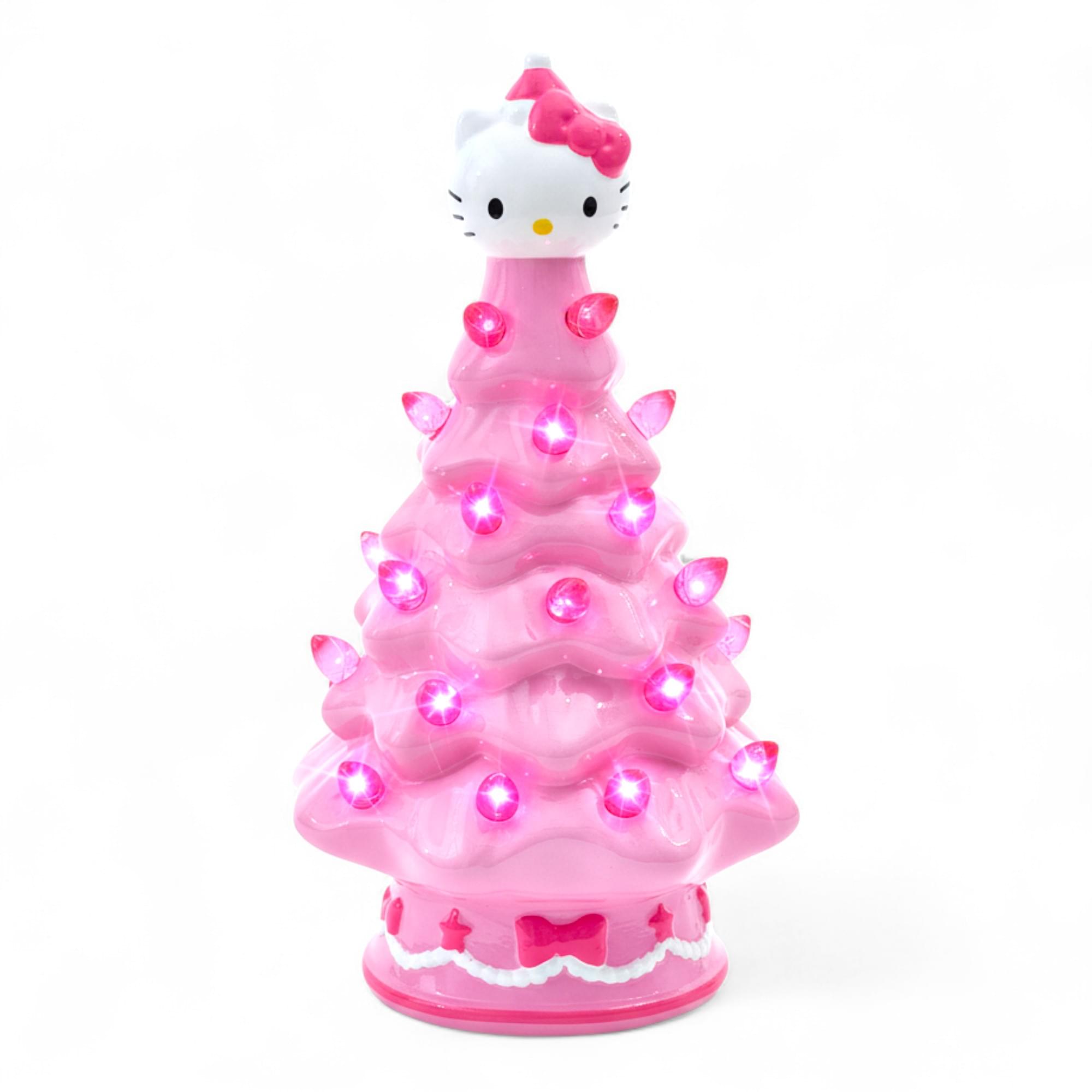 Front. Ukonic - Sanrio Hello Kitty Pink Light-Up Ceramic Christmas Tree | 6 Inches Tall - Pink.