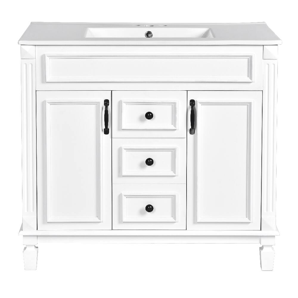 Alt View 7. Loheer - Loheer 36 Inch Bathroom Vanity with Sink and Mirror Cabinet, White Modern Bathroom Vanity with Soft Close Doors - White.