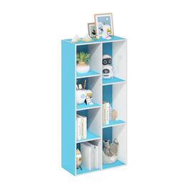 Furinno - LUDER Book Shelf, 7-Cube Bookshelf, Bookcase with Open Shelves, 9.4 x 19.5 x 41.7, Easy Assembly - White/Light Blue