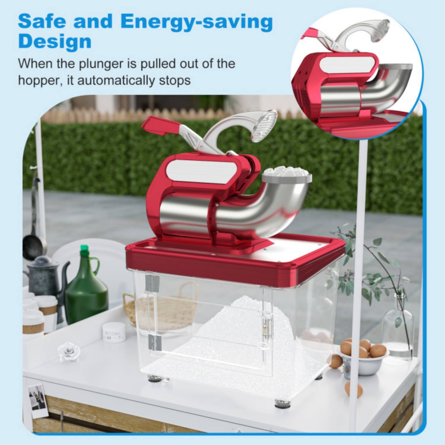 Safe and Energy-saving Design

When the plunger is pulled out of the hopper, it automatically stops