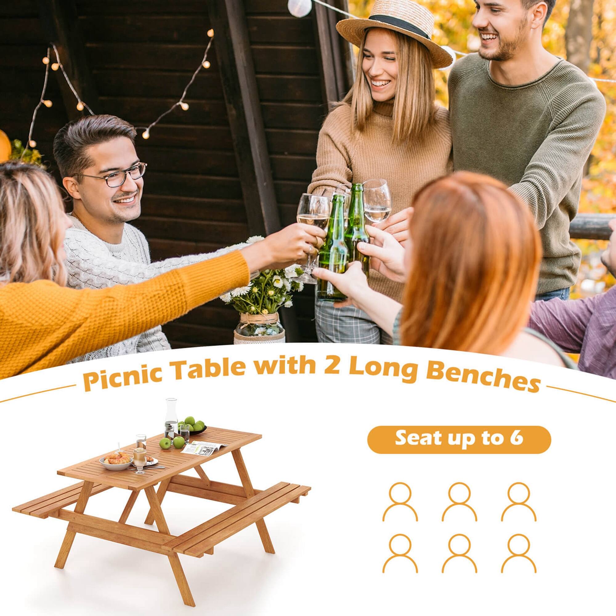 Picnic Table with 2 Long Benches  
Seat up to 6