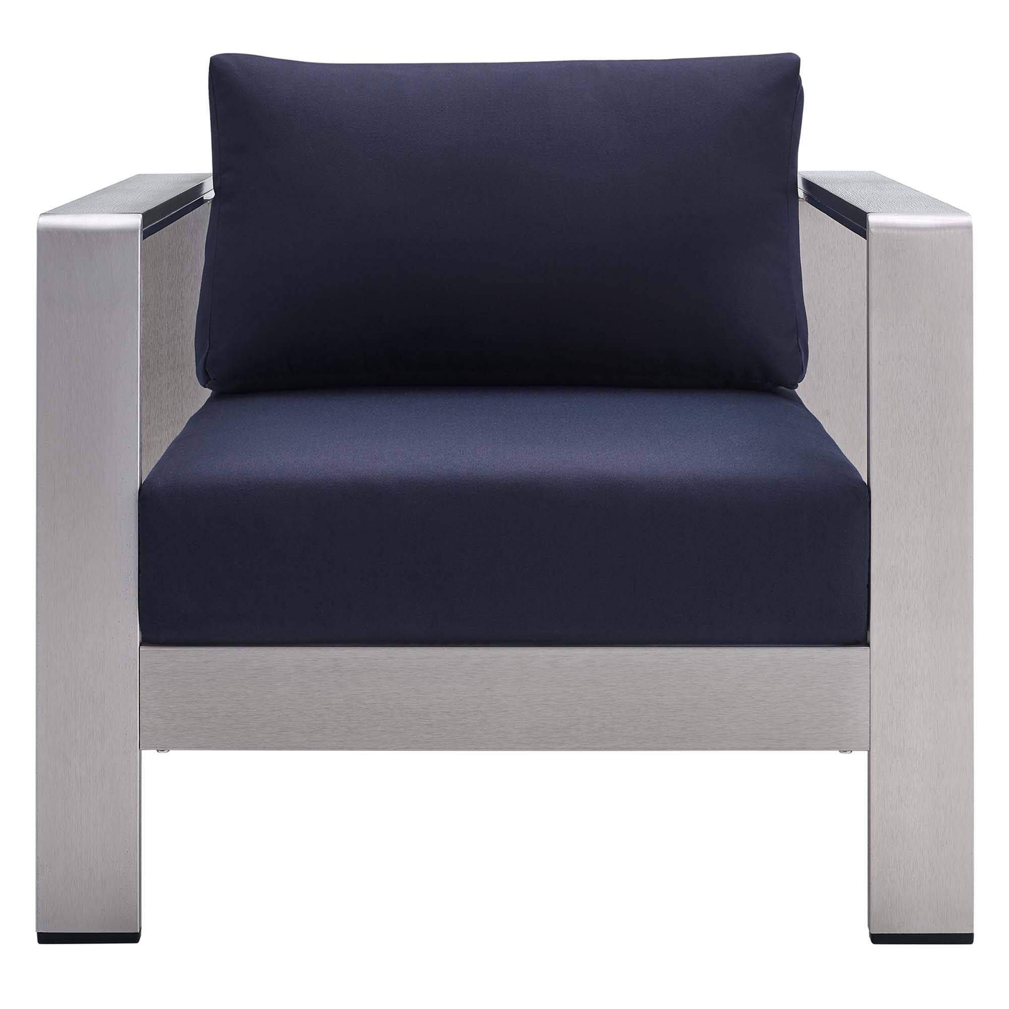 Alt View 1. Modway - Shore 4-Piece Sunbrella Fabric Outdoor Aluminum Patio Set - Silver Navy.