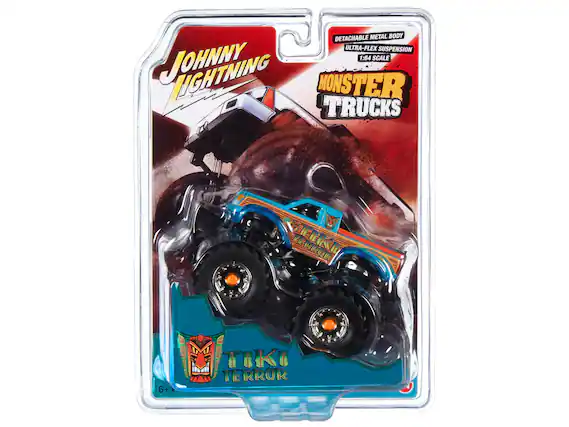 JOHNNY LIGHTNING
MONSTER TRUCKS
TIKI TERROR
DETACHABLE METAL BODY
ULTRA-FLEX SUSPENSION
1:64 SCALE
6+