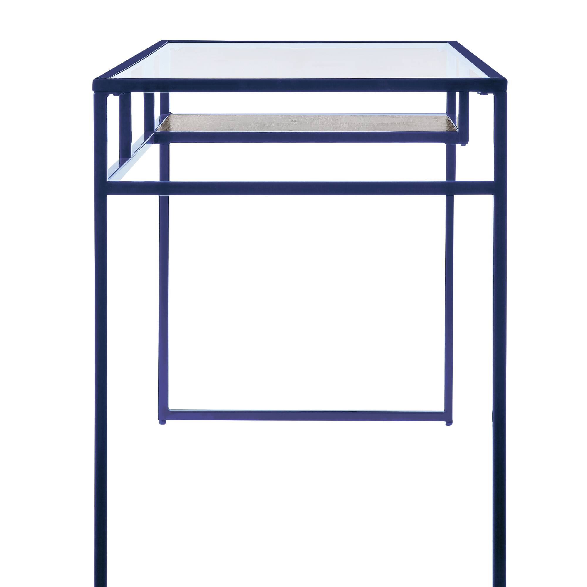 Alt View 2. GOODSILO - Contemporary Glass Top Writing Desk and Storage Shelf for Modern Home Office Workspace - Blue.
