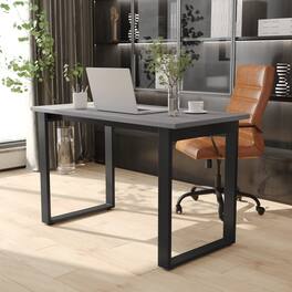 Emma + Oliver - Remy 48x24 Dining or Gaming Table with Double Sided Laminate Table Top and Heavy Duty U-Frame Steel Base - Gray Oak