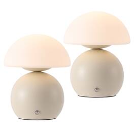 Jonathan Y - Kanya 7.25" USB-C Rechargeable Table Lamp Set of 2, Metal Base with White Glass Dome Shade and Touch Dimmer - Almond