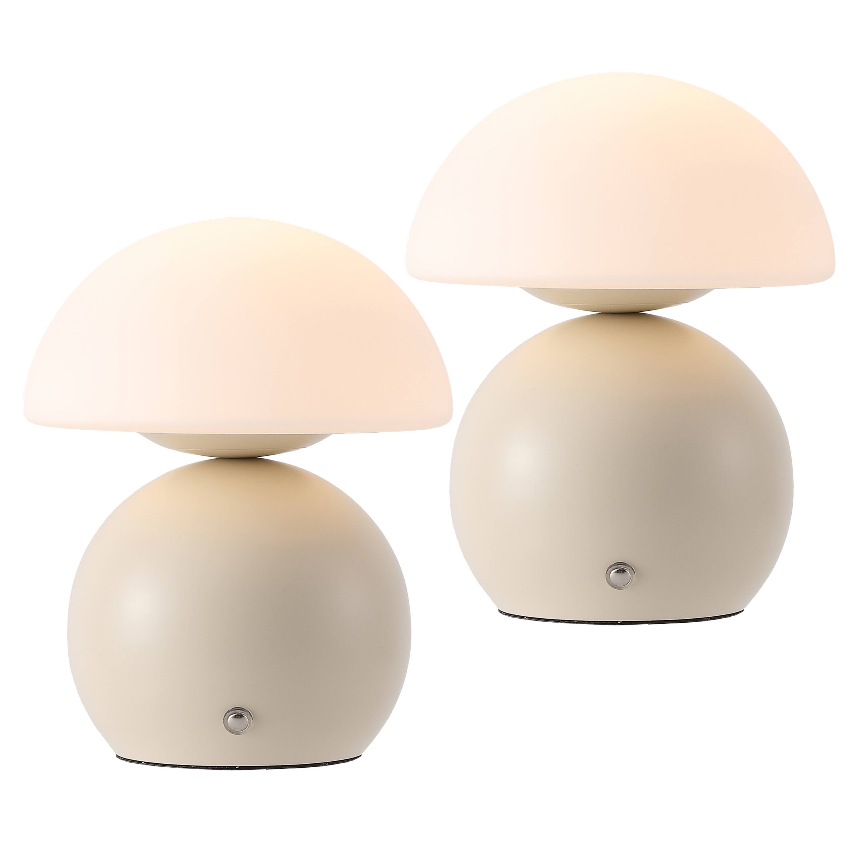 Front. Jonathan Y - Kanya 7.25" USB-C Rechargeable Table Lamp Set of 2, Almond Metal Base with White Glass Dome Shade and Touch Dimmer - Almond.