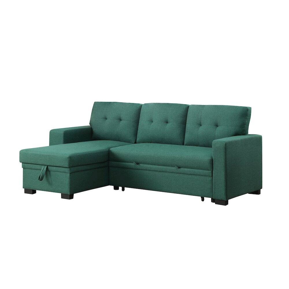 Back. Devion Furniture - Fabric Reversible Modern Side Compartment Sleeper Sectional Sofa Bed-Green - Green.