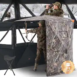 VEVOR - Hunting Blind, 2-3 Person Thermal Ground Blinds with Tri-Leg Chair and Carrying Bag, Portable Camouflage Tent - camouflage color