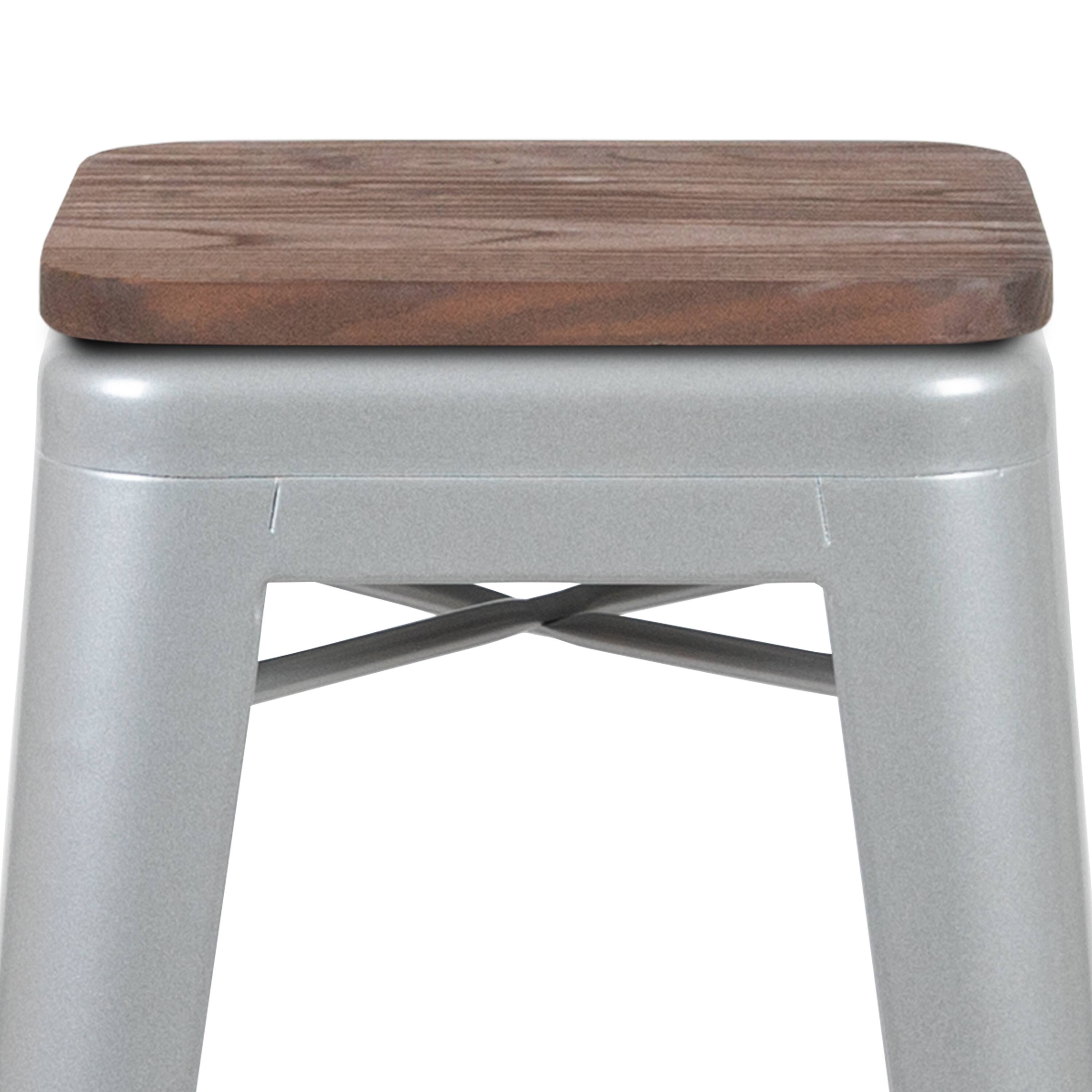 Alt View 9. Emma + Oliver - 30" High Metal Indoor Bar Stool with Wood Seat - Stackable Set of 4 - Silver.