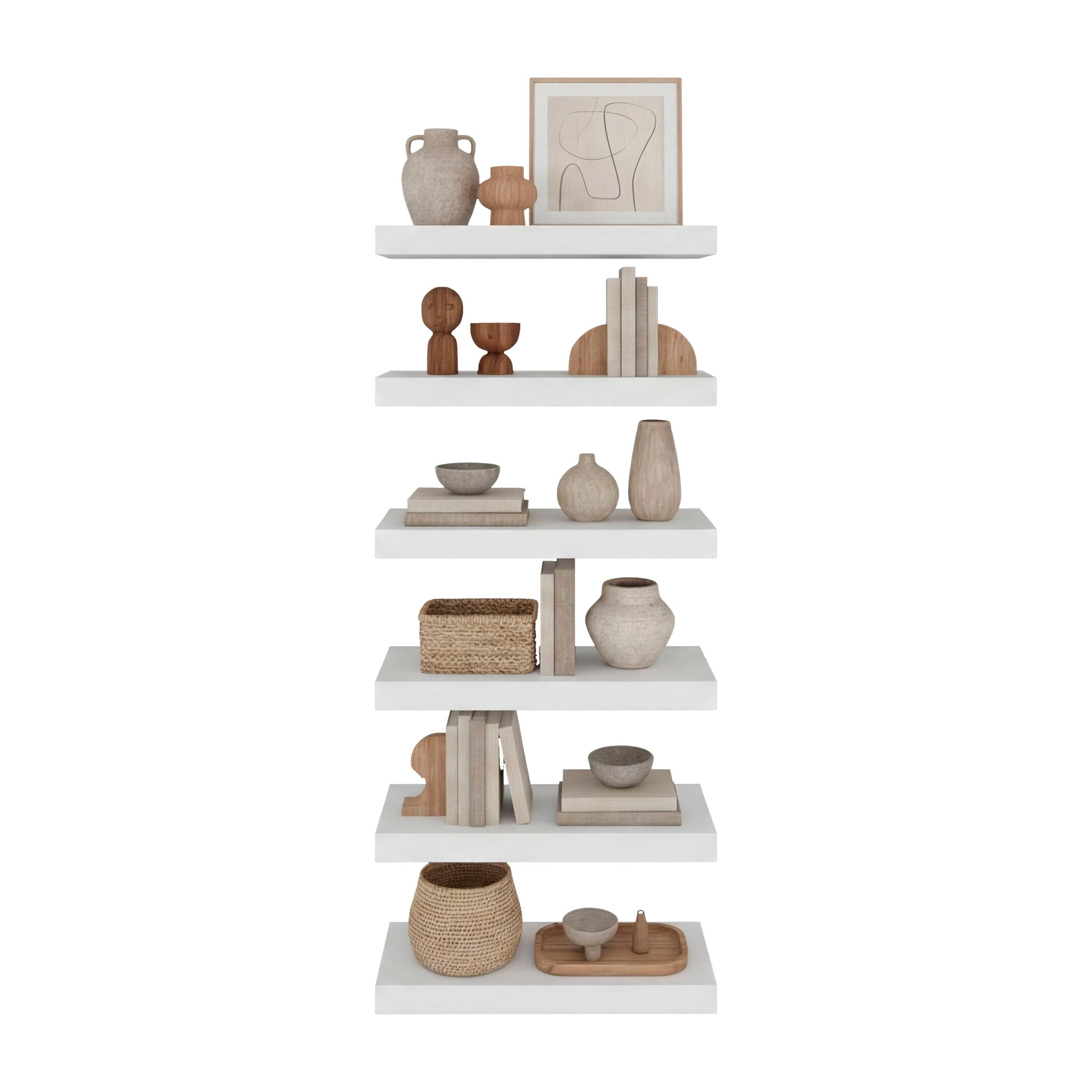 Back. TuHome - 18" x 8" Floating Wall Shelf, Wall-Mounted Display Ledge for Living Room, Bedroom or Office Storage - White.
