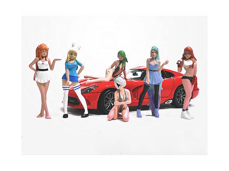 Angle. American Diorama - "Cosplay Girls" 6 piece Figure Set for 1/24 Scale Models by American Diorama - Multi.