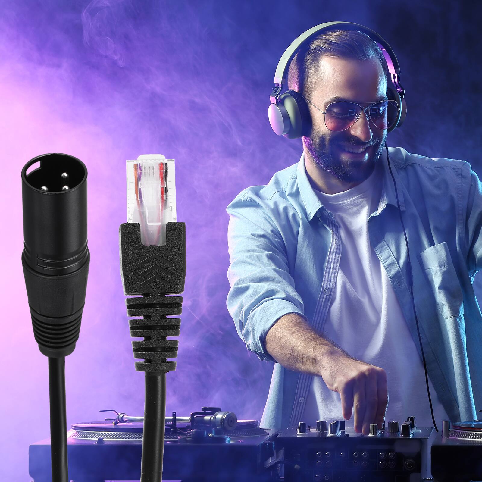 Alt View 5. Unique Bargains - 3 Pin DMX512 XLR Male to RJ45 Male Adapter Cable, 1.6ft, for Stage Studio Console Lighting - Black.