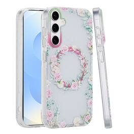 Kitcheniva - Dual Layer TPU Design Case With Magnetic Circle Tempered Glass For Samsung Galaxy S25+/S24+ Green/Pink Floral - Multicolor