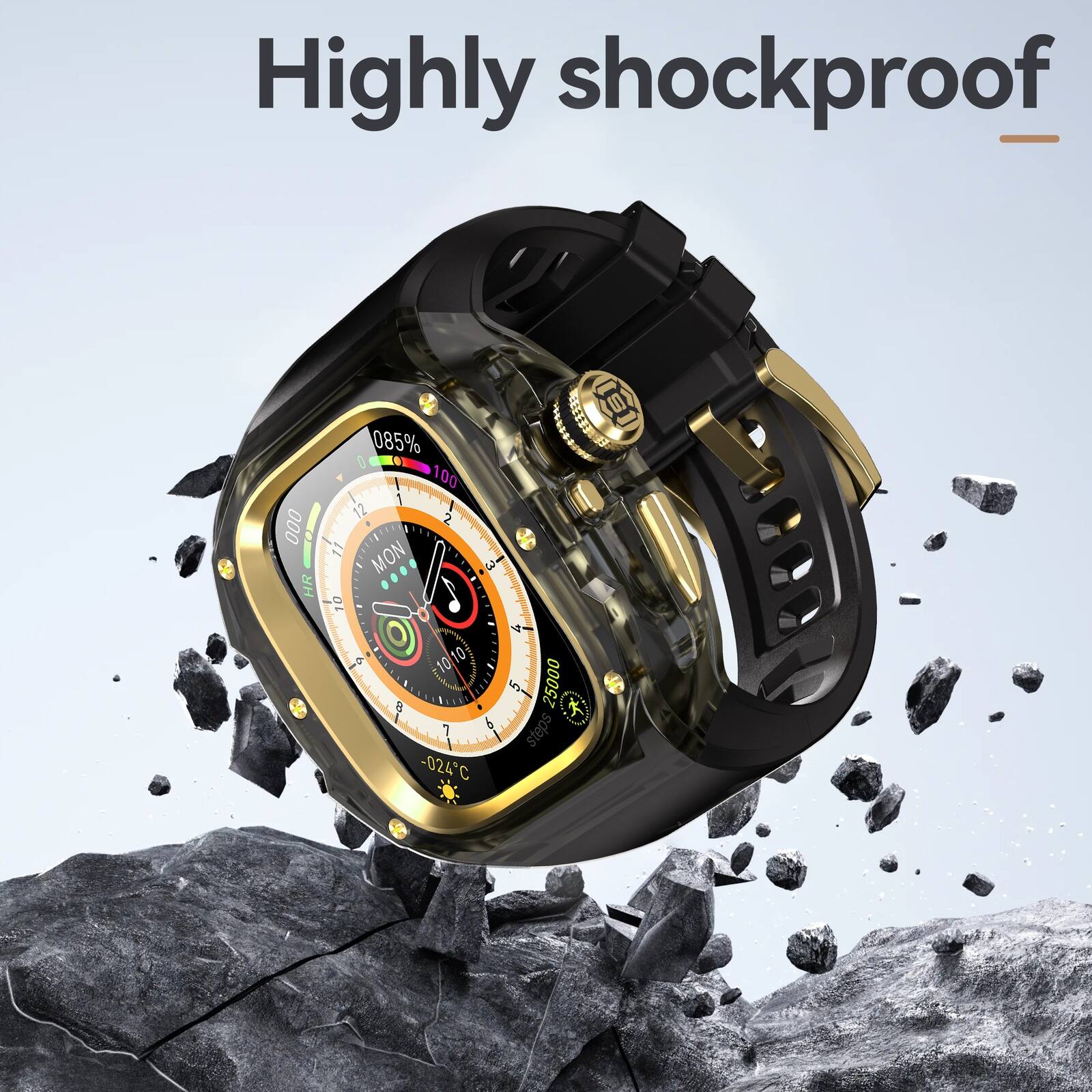 Highly shockproof

000 5 HR E3

085% 2 100 1 NN 12 2 2 11 MON

10 - 1010 10 10 8 LES 5 25000

7 5 steps -024C