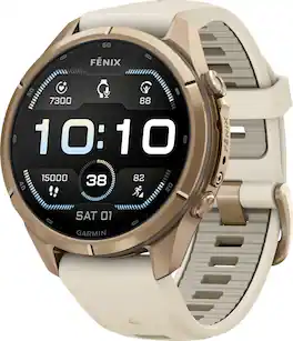 Garmin - fēnix 9 Pro - AMOLED GPS Smartwatch 43 mm Titanium - Cream/French Gray Silicone Band - (2026)