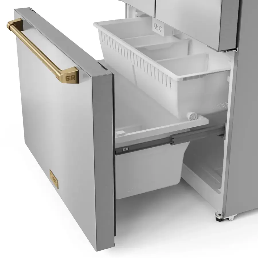 Alt View 5. Thor Kitchen - Gordon Ramsay Series by Thor Kitchen 20.3 Cu. Ft. Counter Depth Refrigerator with Bronze Hardware - Stainless steel.
