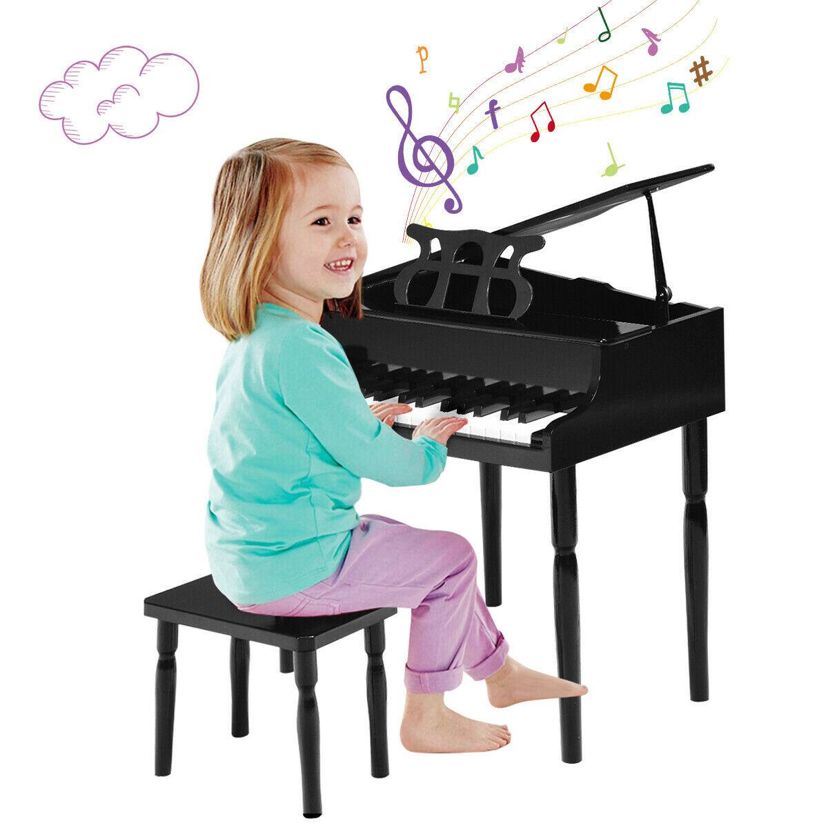 Alt View 9. Ecooso - 30-Key Wooden Kids Grand Piano with Bench and Music Stand, Pretend Play Instrument.