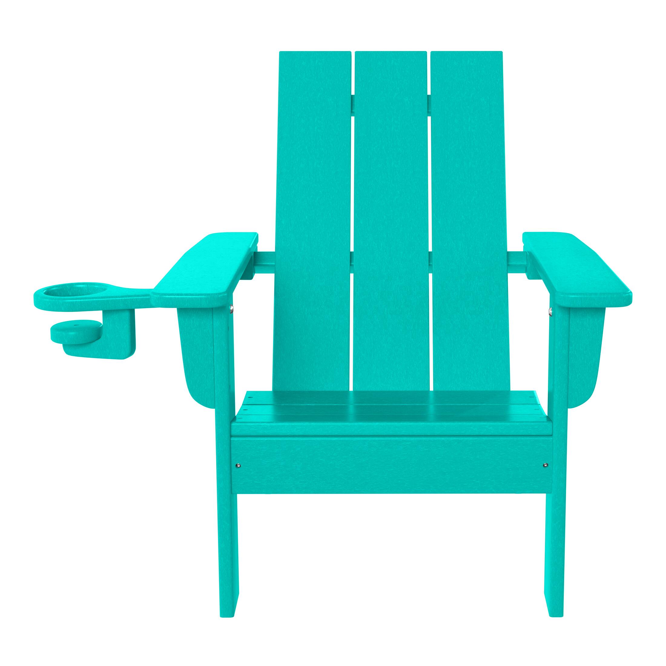 Left. WestinTrends - WestinTrends Ashore Kids Outdoor HDPE Plastic Modern Adirondack Patio Chairs with Cup Holders (Set of 2) - Turquoise.