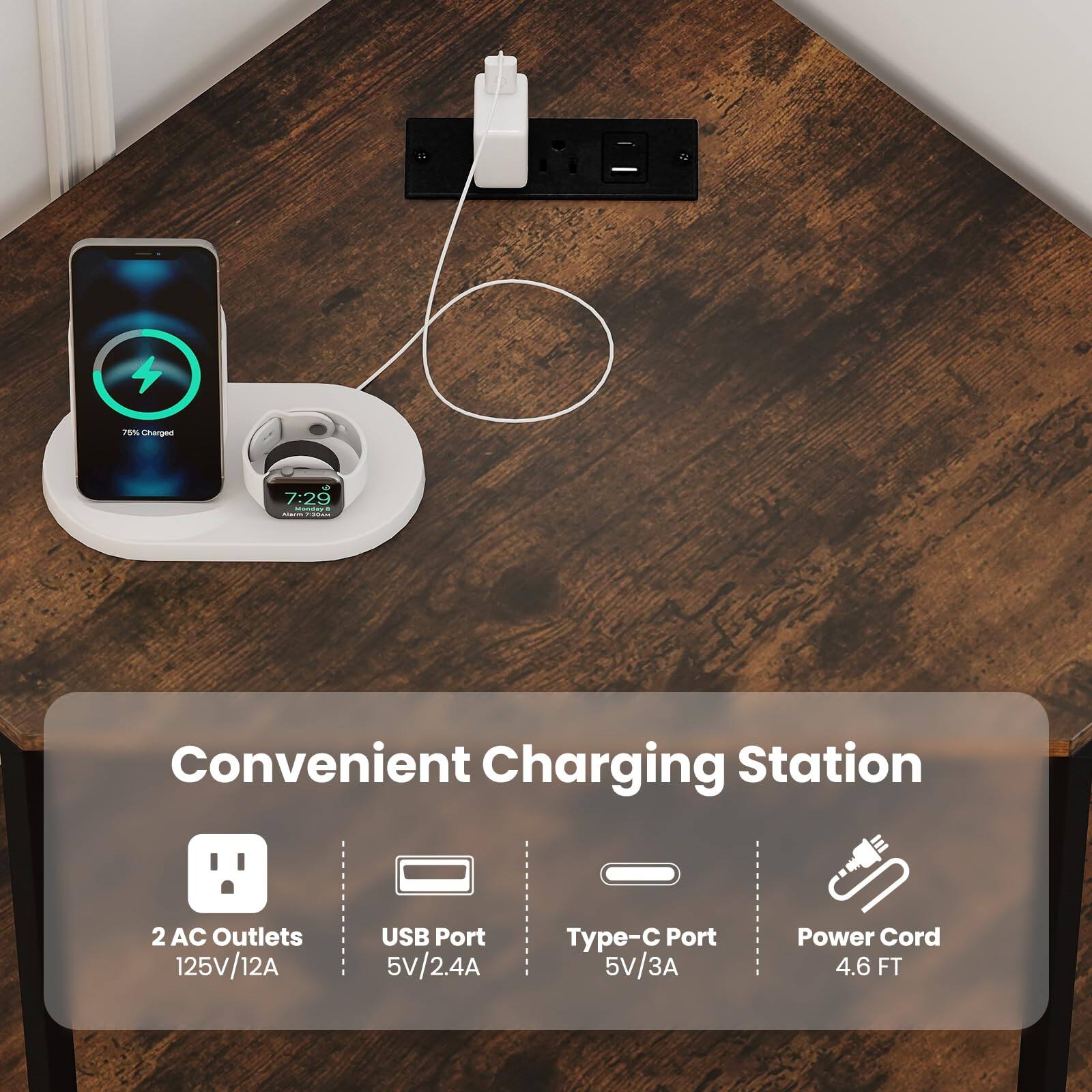 AS Charged  
7:29  
Convenient Charging Station  
2 AC Outlets 125V/12A  
USB Port 5V/2.4A  
Type-C Port 5V/3A  
Power Cord 4.6 FT