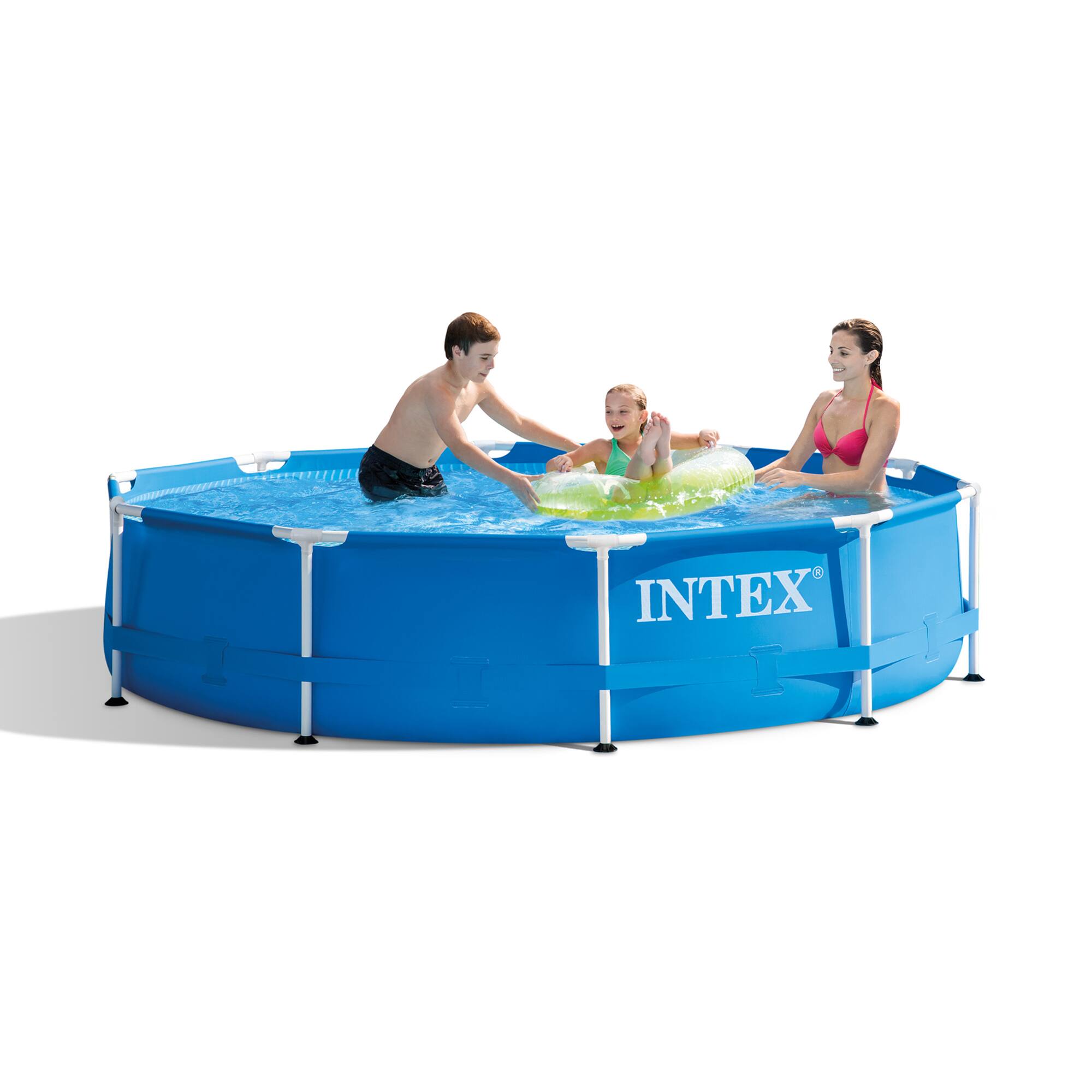 Angle. Intex - 10' x 30" Metal Frame Round Above Ground Swimming Pool with Pump - Blue.