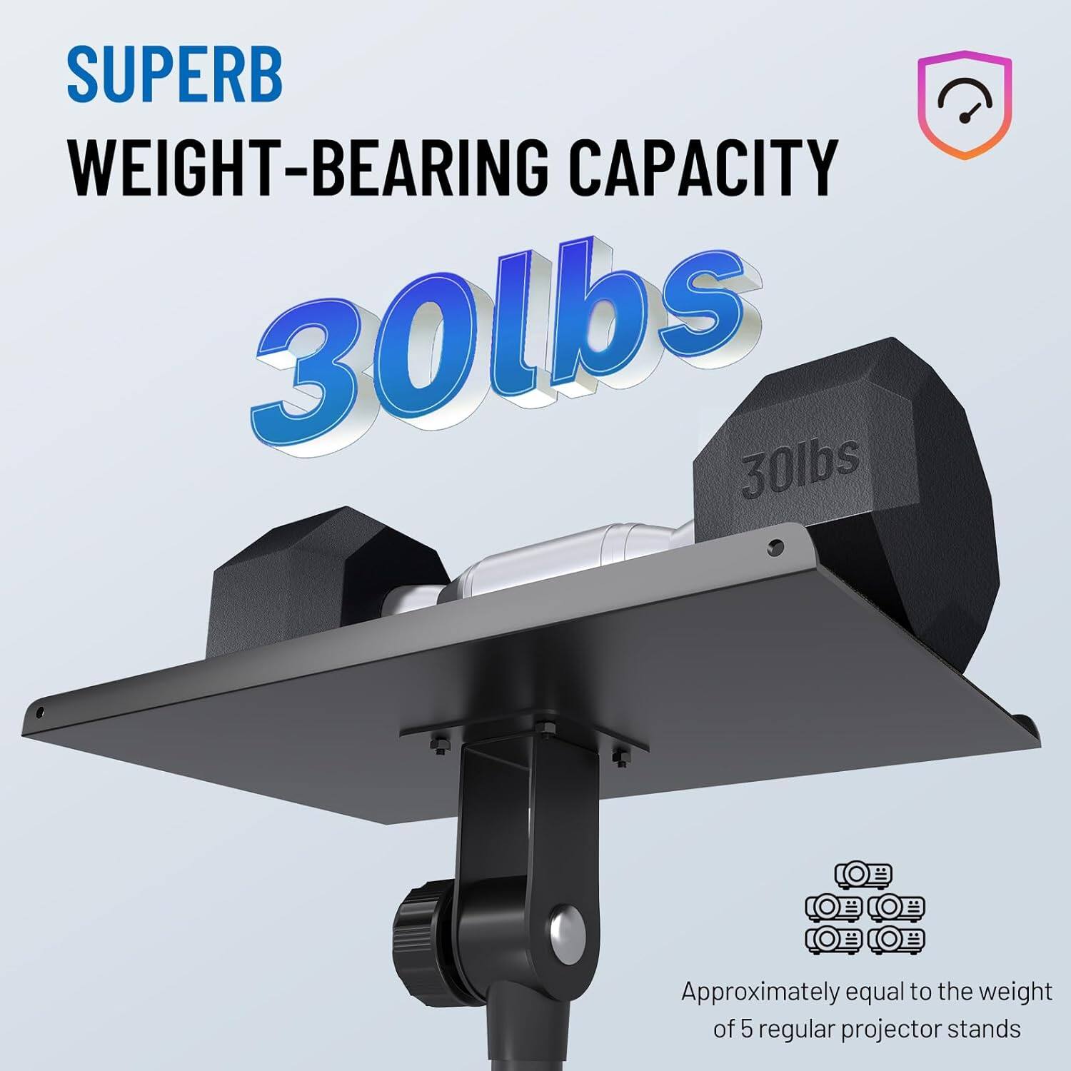 SUPERB WEIGHT-BEARING CAPACITY  
30lbs  
Approximately equal to the weight of 5 regular projector stands