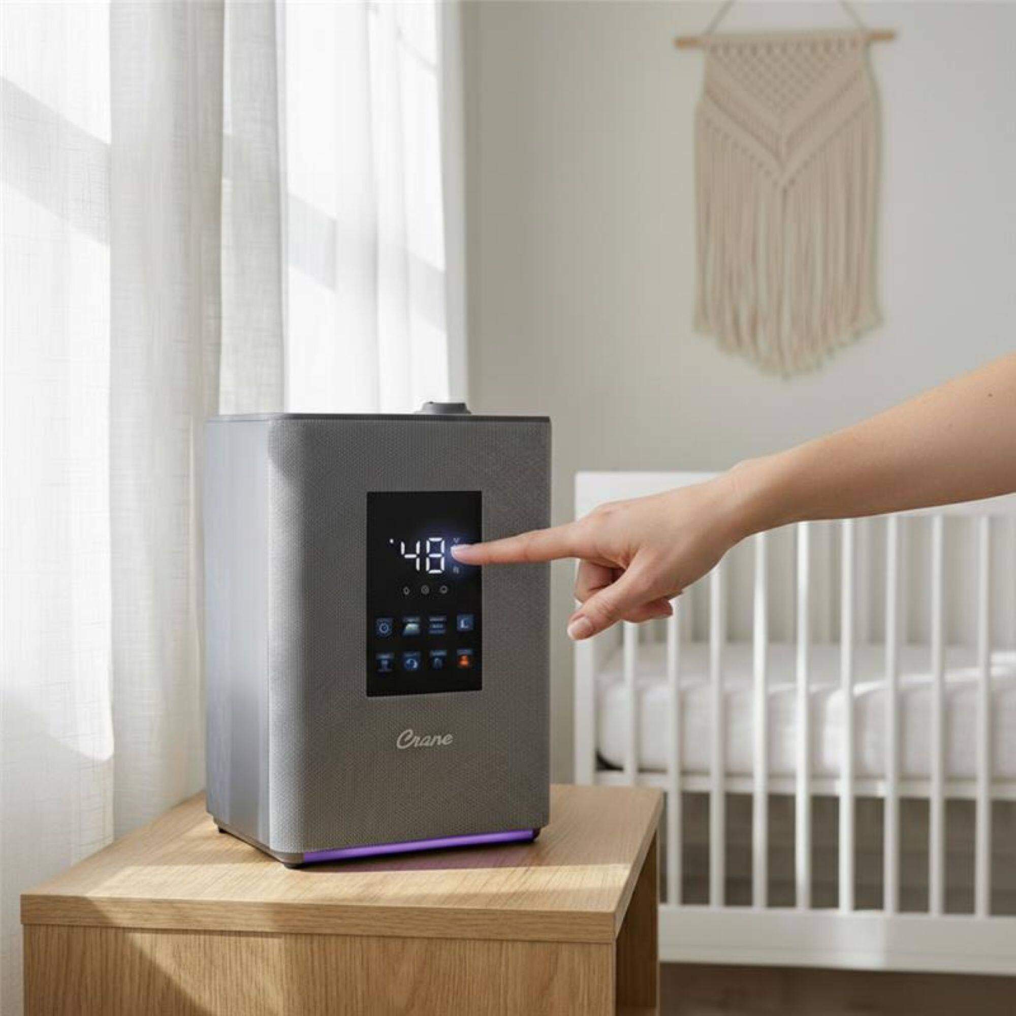 Alt View 1. CRANE - Top Fill Warm & Cool Mist Humidifier, 1.2 Gallon Tank, Digital Humidistat & Touchscreen, With Remote - Gray.