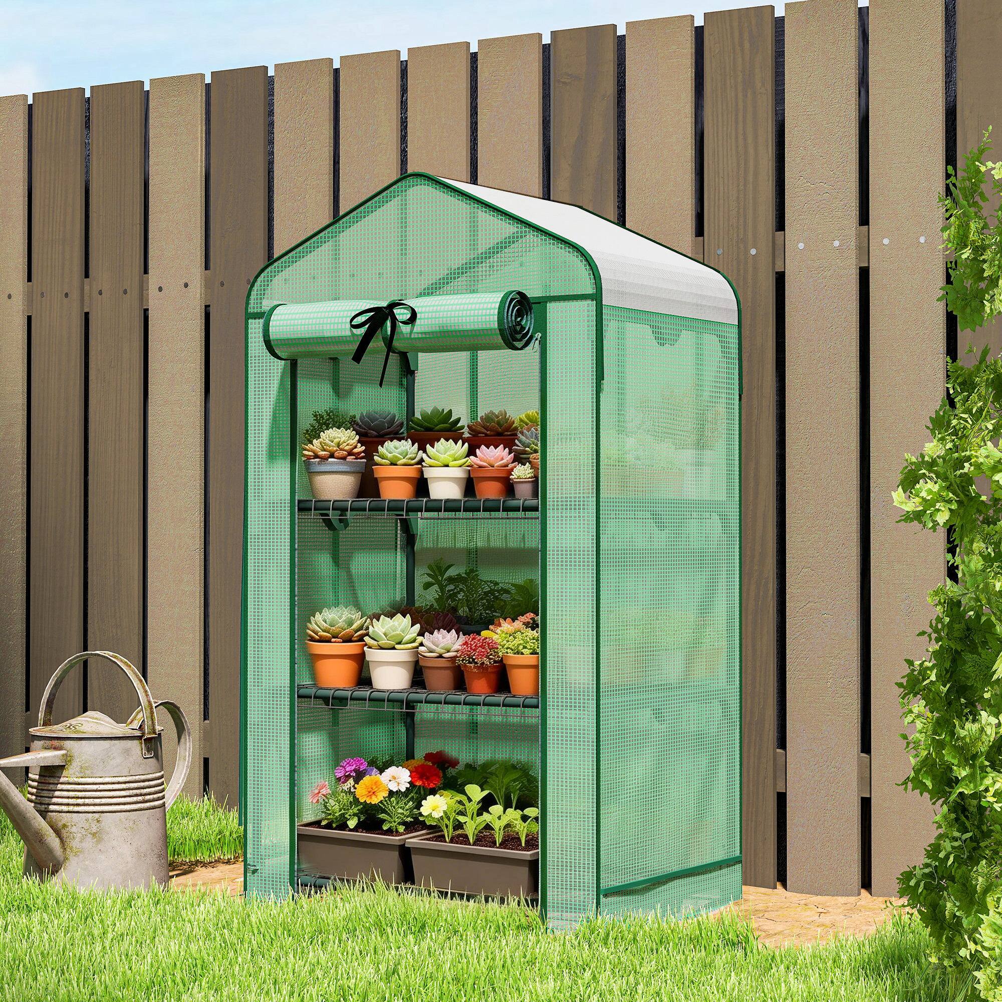 Alt View 1. Outsunny - Greenhouse with Screen Roof, Portable Small Greenhouse with Roll-Up Zipper Door.